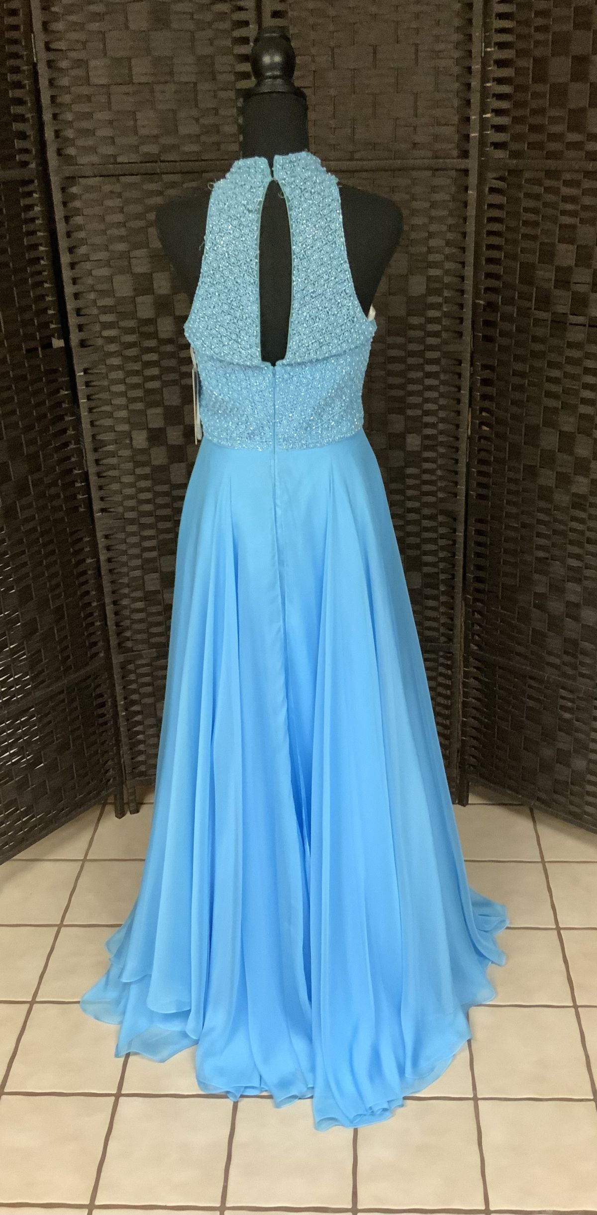 Sherri Hill Size 8 Prom High Neck Sequined Light Blue A-line Dress on Queenly