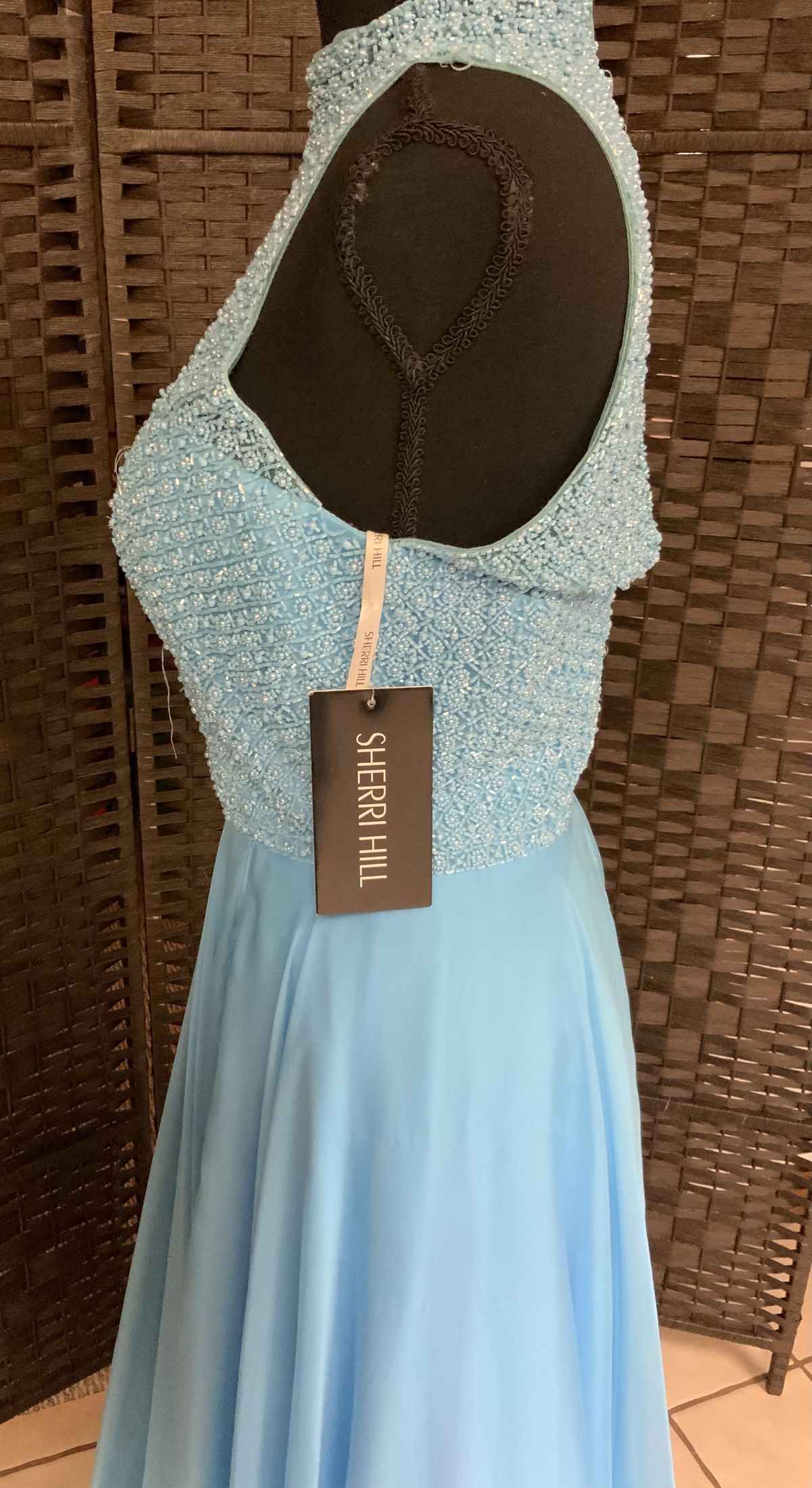 Sherri Hill Size 8 Prom High Neck Sequined Light Blue A-line Dress on Queenly