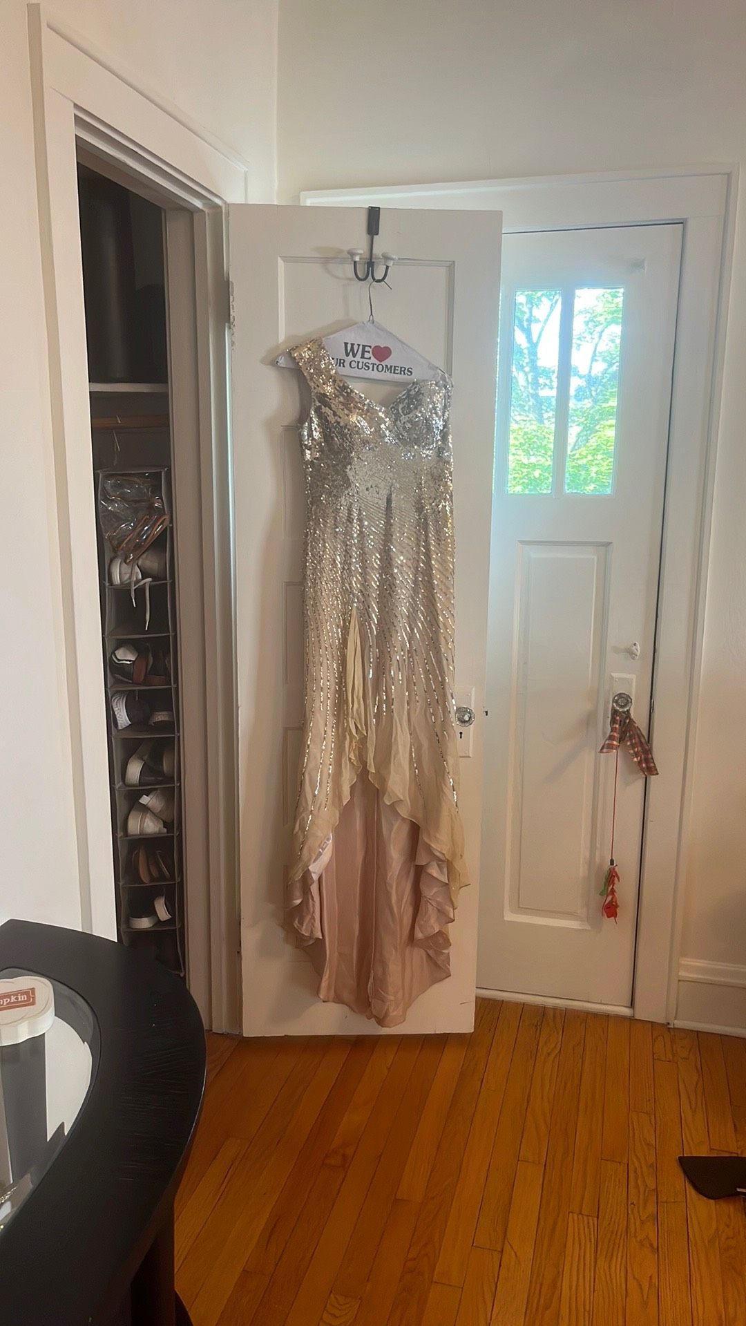 Terani Couture Size 8 Prom One Shoulder Sequined Gold Cocktail Dress on Queenly