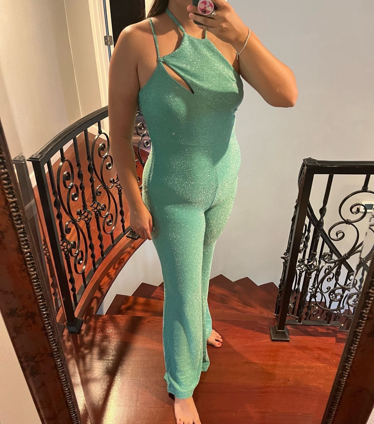 Size 12 Fun Fashion Green Formal Jumpsuit on Queenly