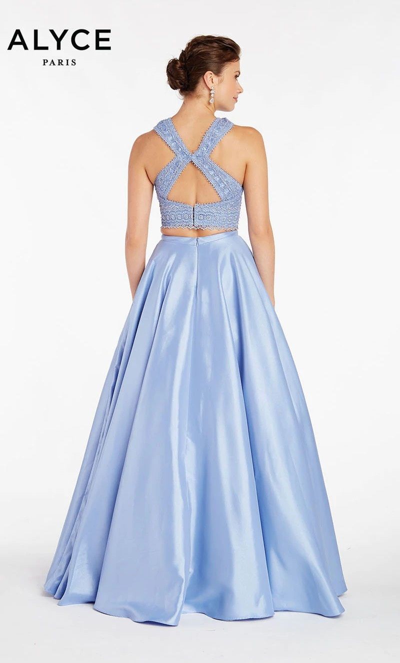 Alyce Paris Size 6 Prom Lace Blue Ball Gown on Queenly