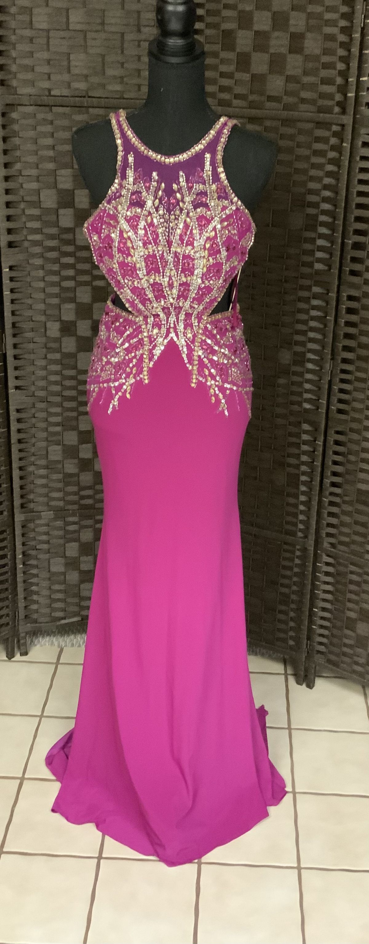 Royal Queen Size 2 Prom Sequined Hot Pink A-line Dress on Queenly