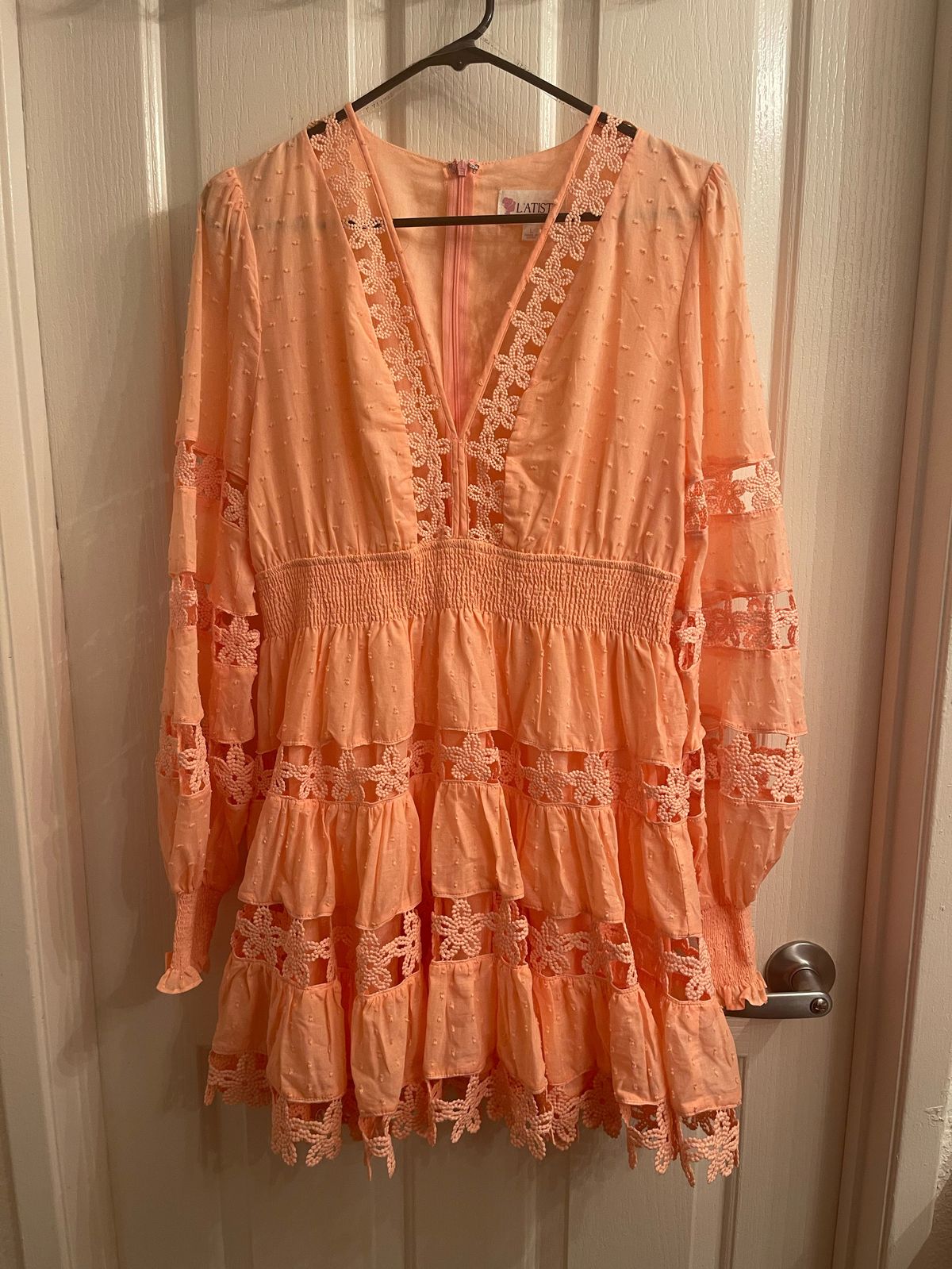 Latiste Size 10 Homecoming Lace Coral A-line Dress on Queenly
