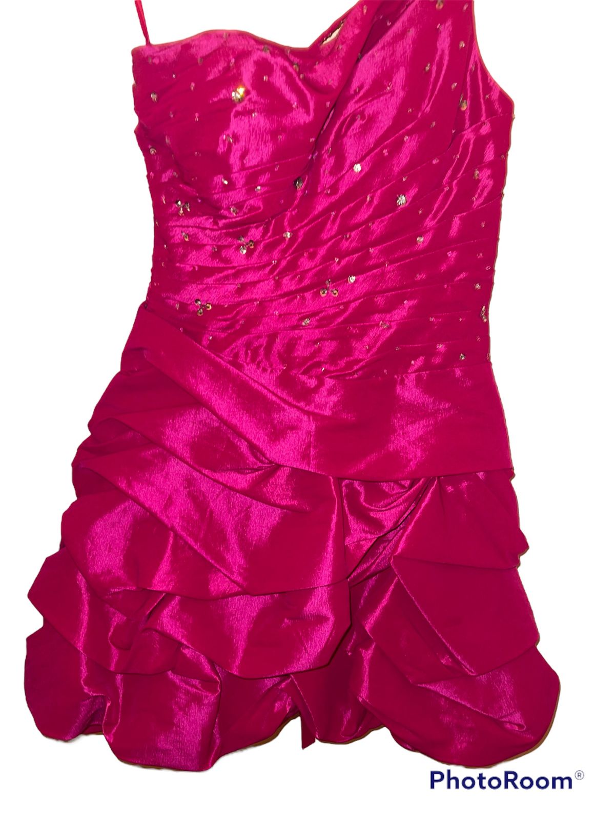 Cinderella Divine Size 4 Prom One Shoulder Sequined Hot Pink Floor Length Maxi on Queenly
