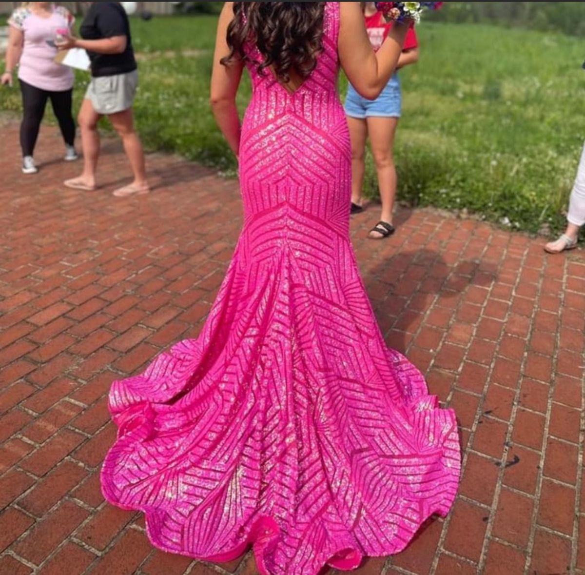 Jovani Size 12 Prom Plunge Hot Pink Ball Gown on Queenly