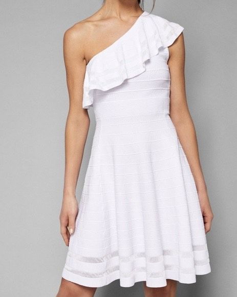 Ted Baker Size 8 One Shoulder White Cocktail Dress on Queenly
