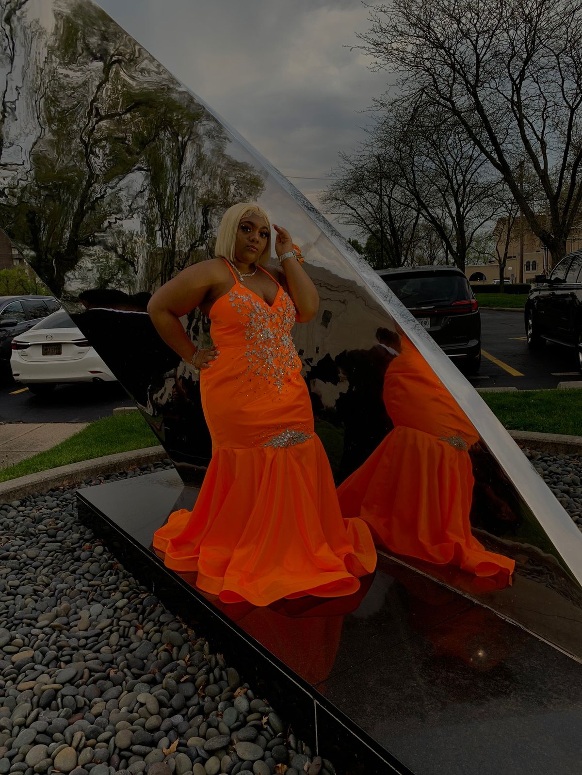 Gwen Trice Plus Size 16 Prom Orange Dress With Train on Queenly