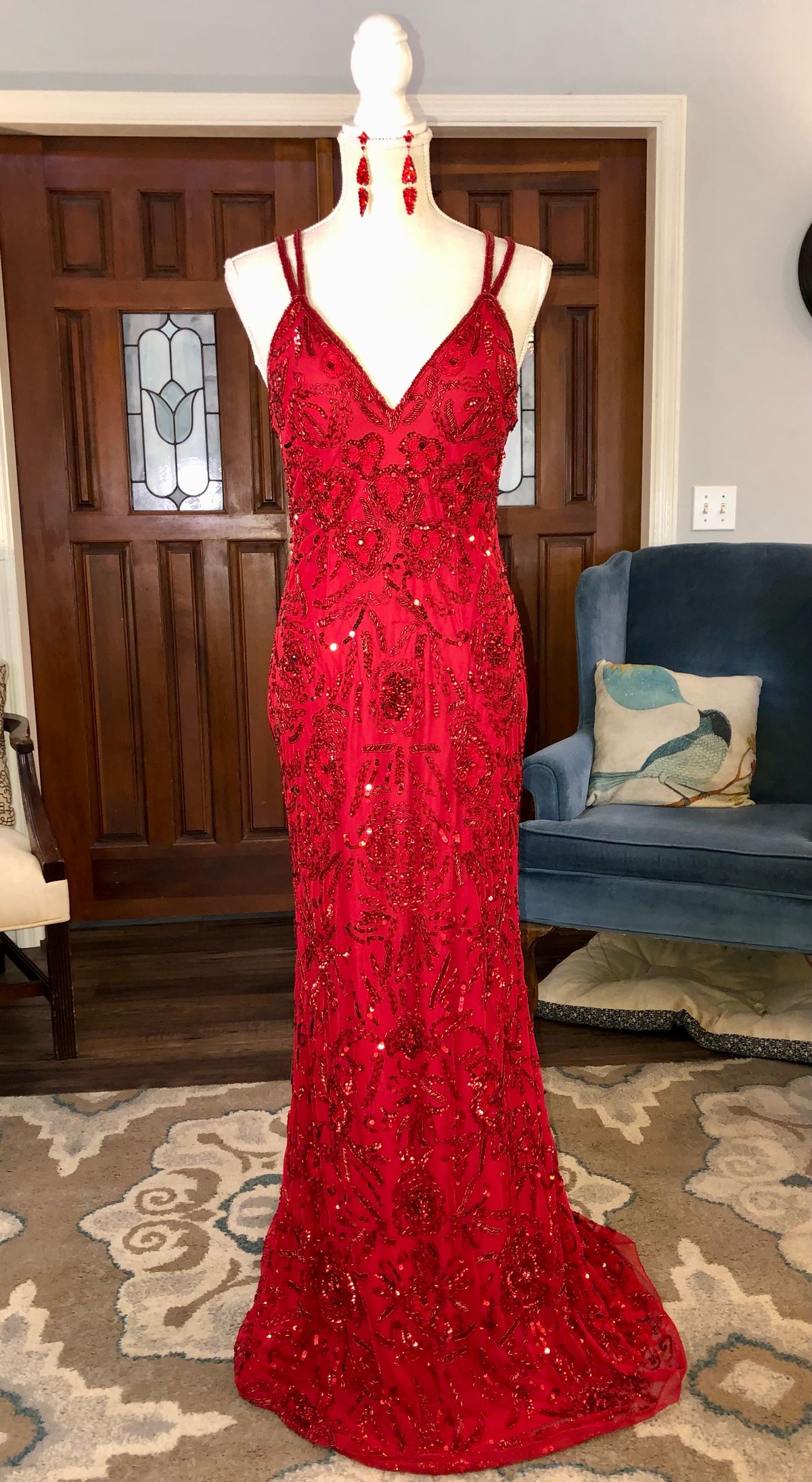 Sherri Hill Size 8 Prom Sequined Red Floor Length Maxi on Queenly