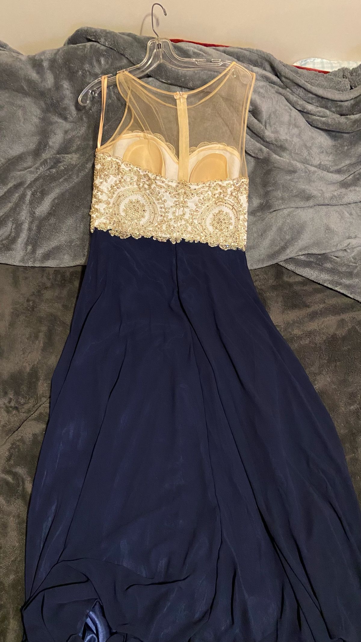 Size 14 Prom Navy Blue Ball Gown on Queenly