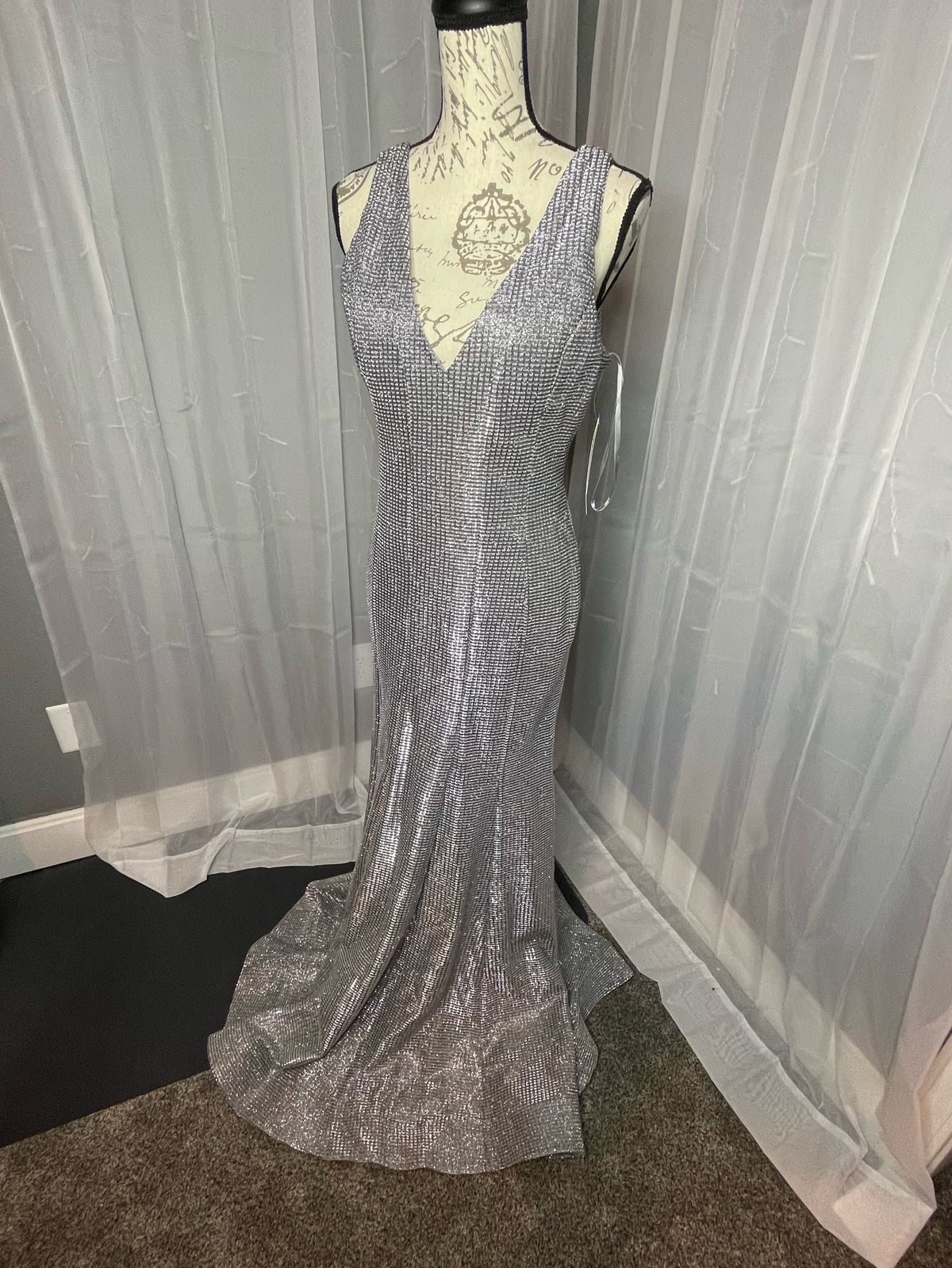 Size 12 Prom Silver Floor Length Maxi on Queenly