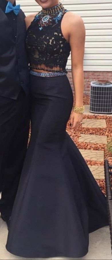 Size 4 Prom High Neck Sequined Black Ball Gown on Queenly
