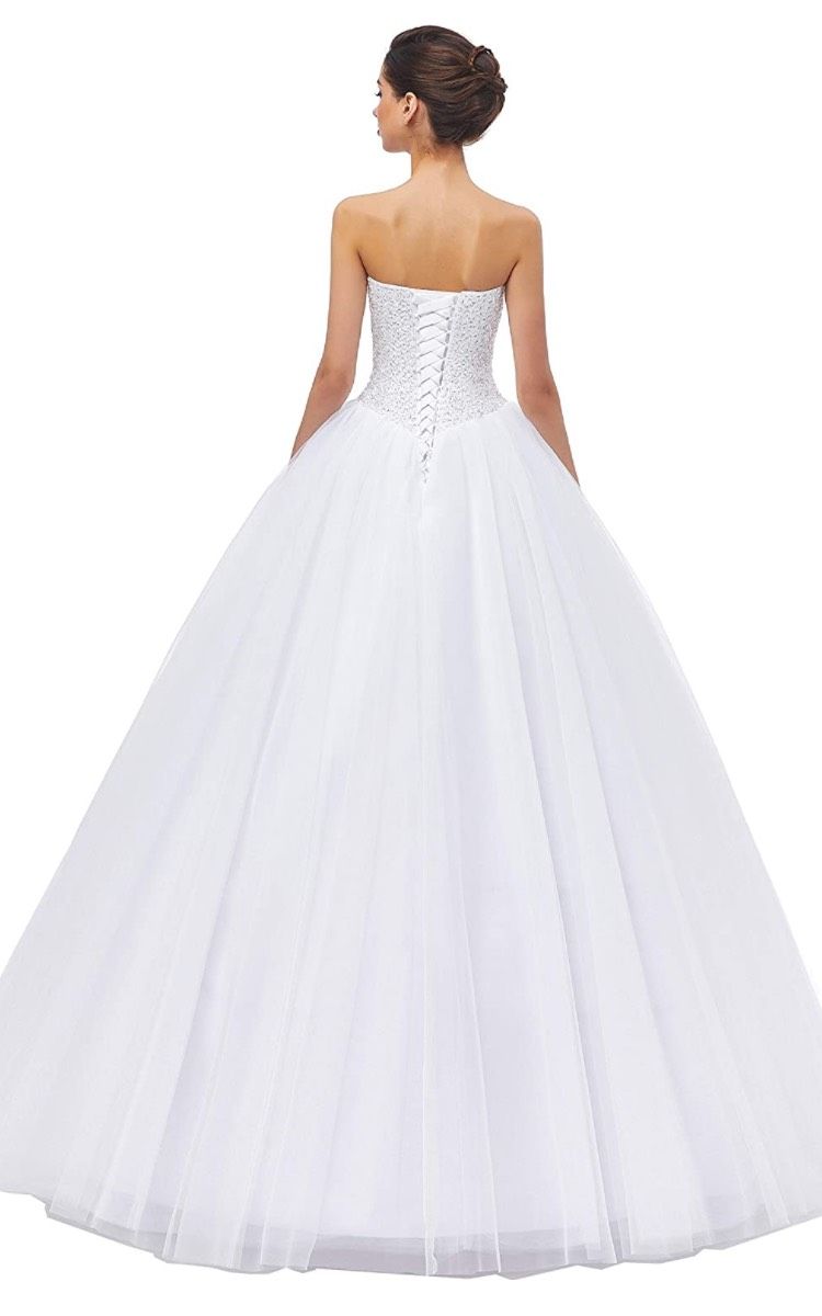Size 2 Wedding Strapless Sequined White Ball Gown on Queenly