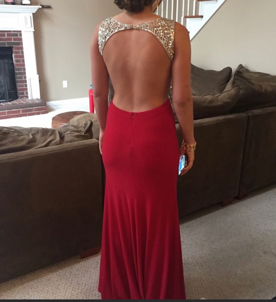 Size 4 Prom Red Side Slit Dress on Queenly