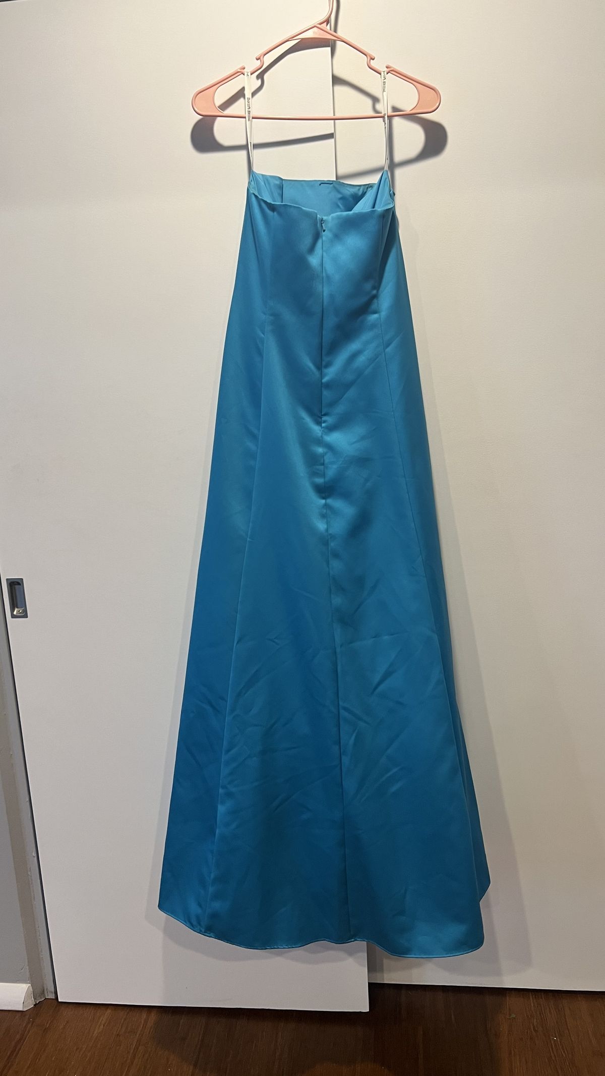 Size 12 Strapless Satin Blue Floor Length Maxi on Queenly