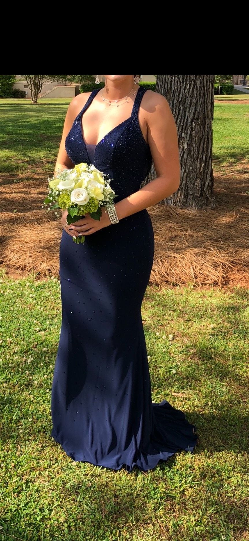 Size 4 Prom Navy Blue A-line Dress on Queenly