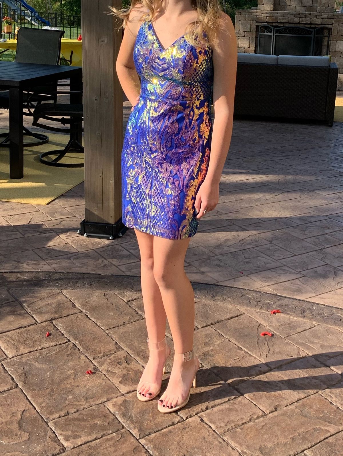 Size 0 Homecoming Sequined Multicolor Cocktail Dress on Queenly