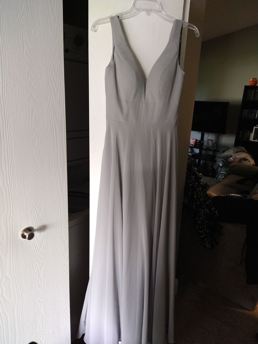 Style 9412 Sorella Vita Size 8 Bridesmaid Plunge Silver A-line Dress on Queenly