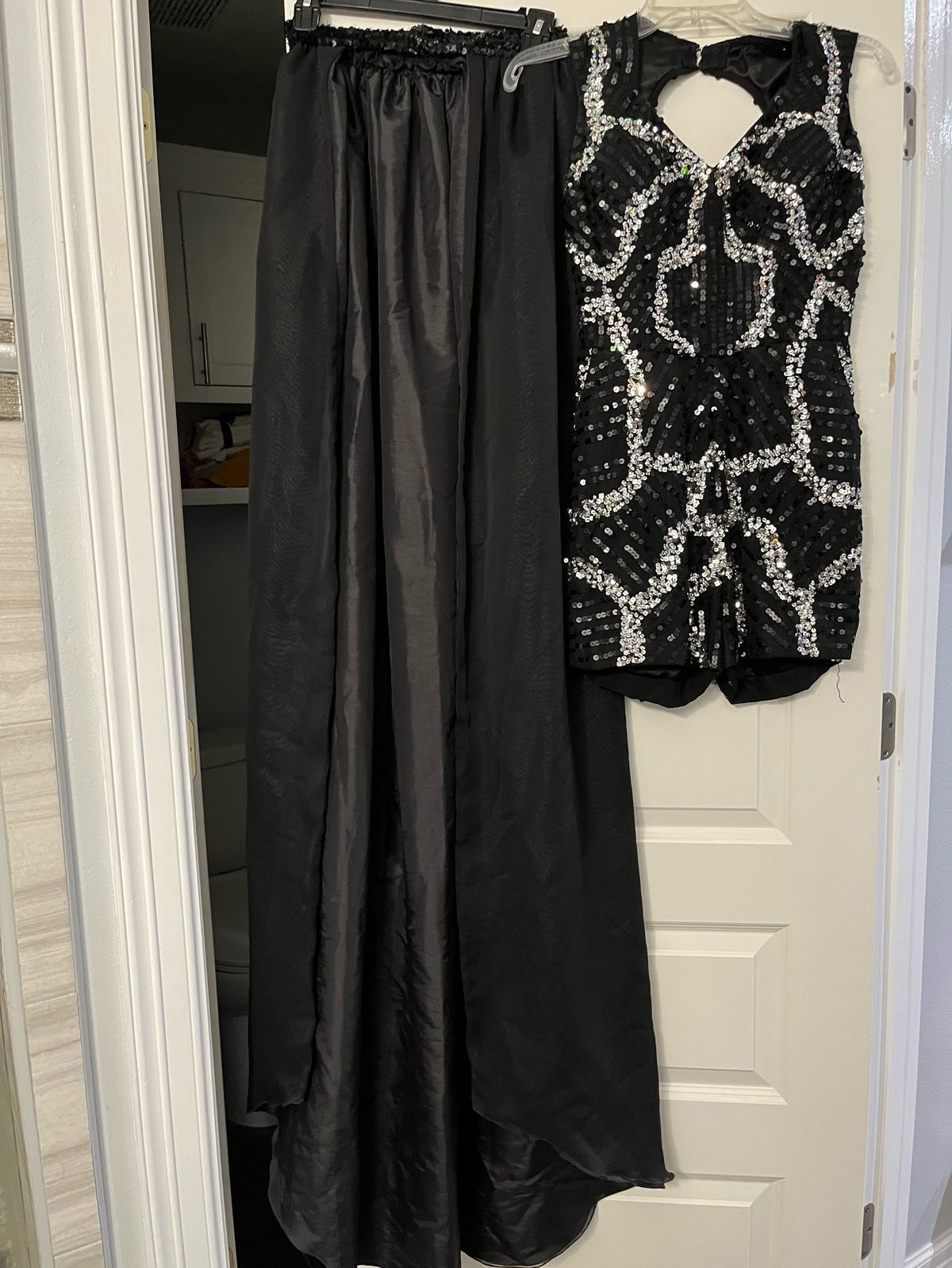 Size 4 Pageant Sequined Black Floor Length Maxi on Queenly