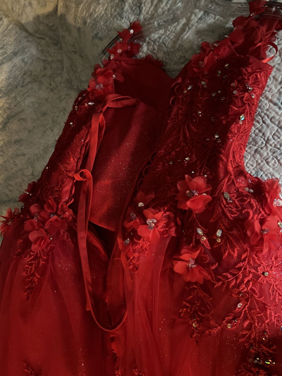 Size 4 Prom Lace Red Ball Gown on Queenly