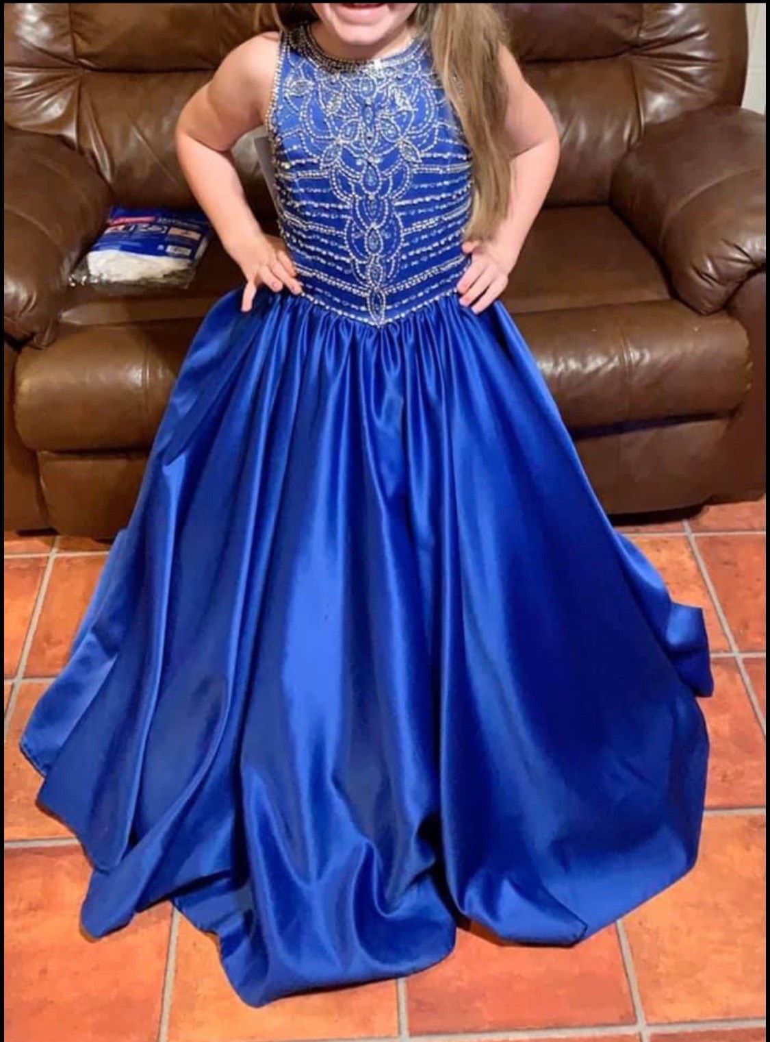 Rachel Allan Girls Size 8 Blue Ball Gown on Queenly