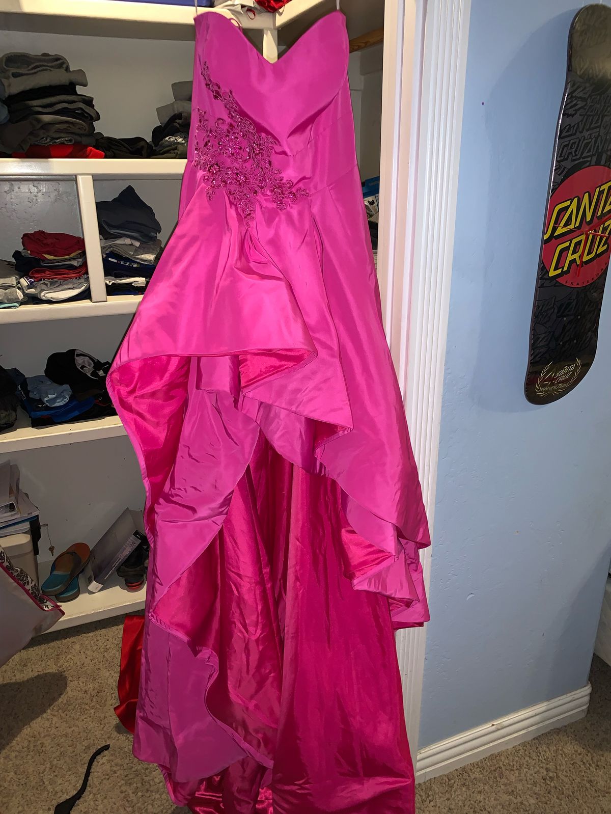 Size 6 Prom Sequined Hot Pink Dress With Train on Queenly
