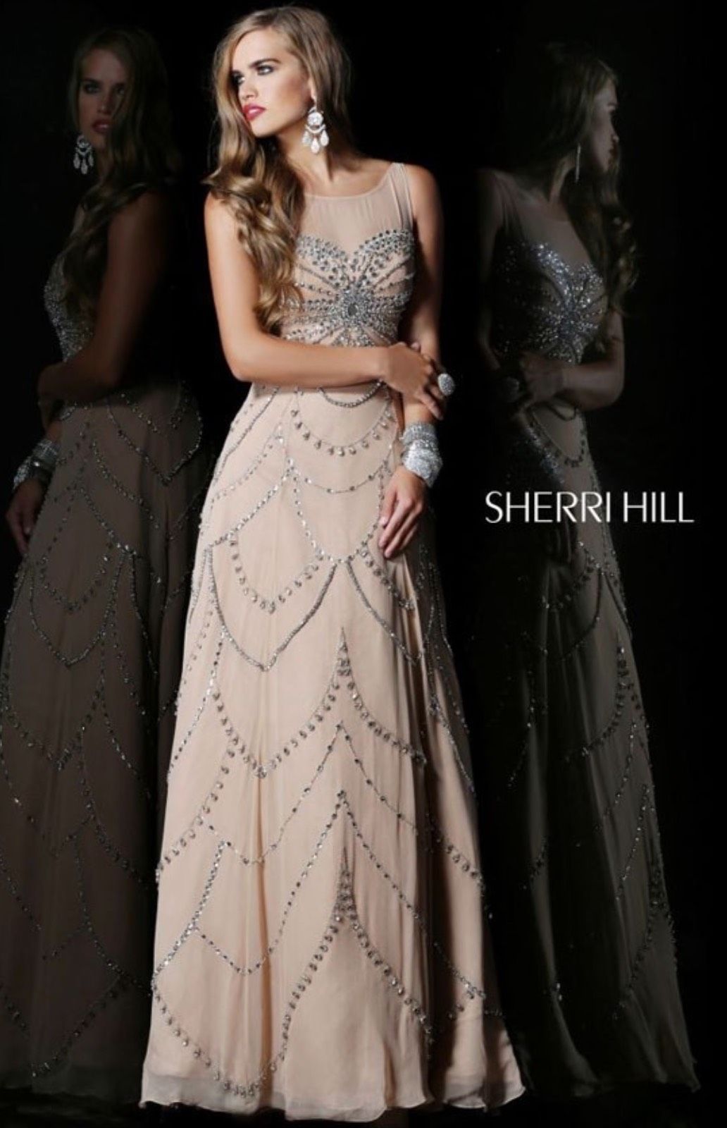 Sherri Hill Size 4 Prom High Neck Sequined Nude Ball Gown on Queenly