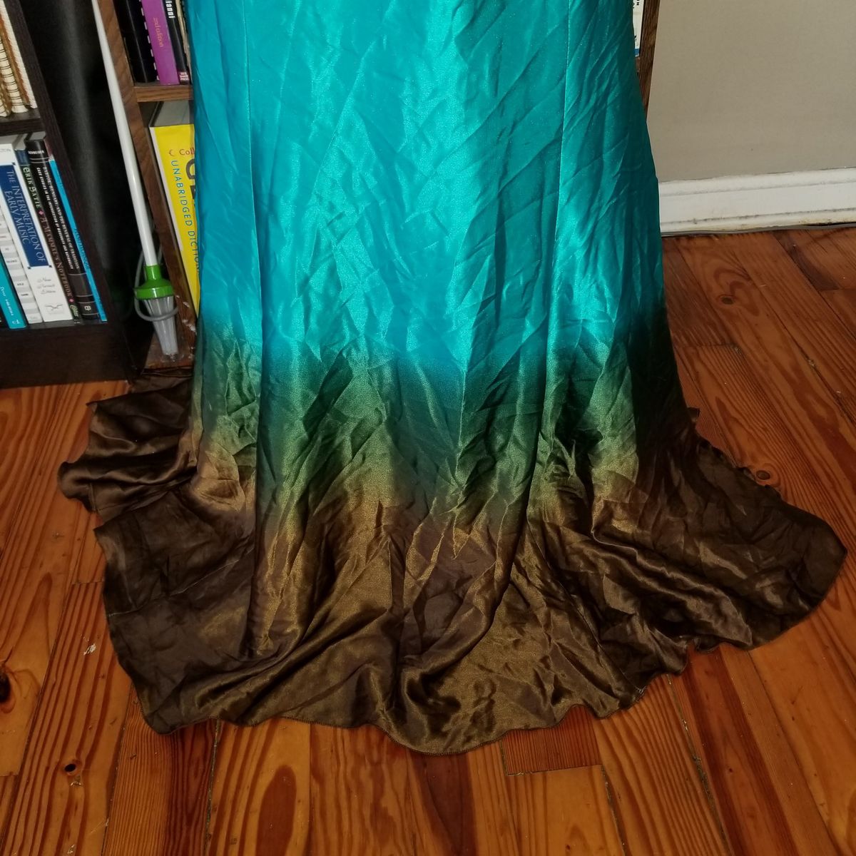 Alba Conde Size 8 Strapless Satin Turquoise Multicolor Mermaid Dress on Queenly