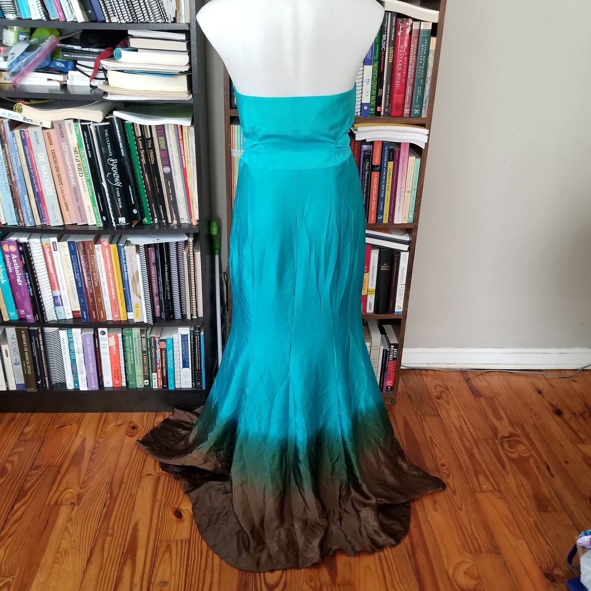 Alba Conde Size 8 Strapless Satin Turquoise Multicolor Mermaid Dress on Queenly
