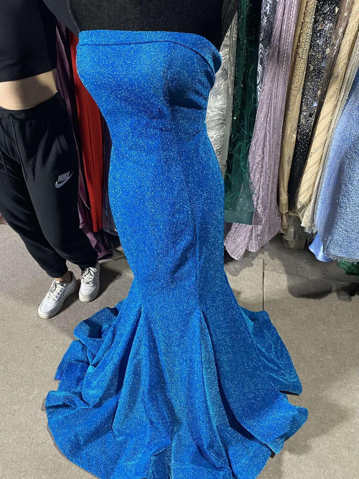 Size 8 Prom Strapless Sequined Royal Blue Mermaid Dress on Queenly