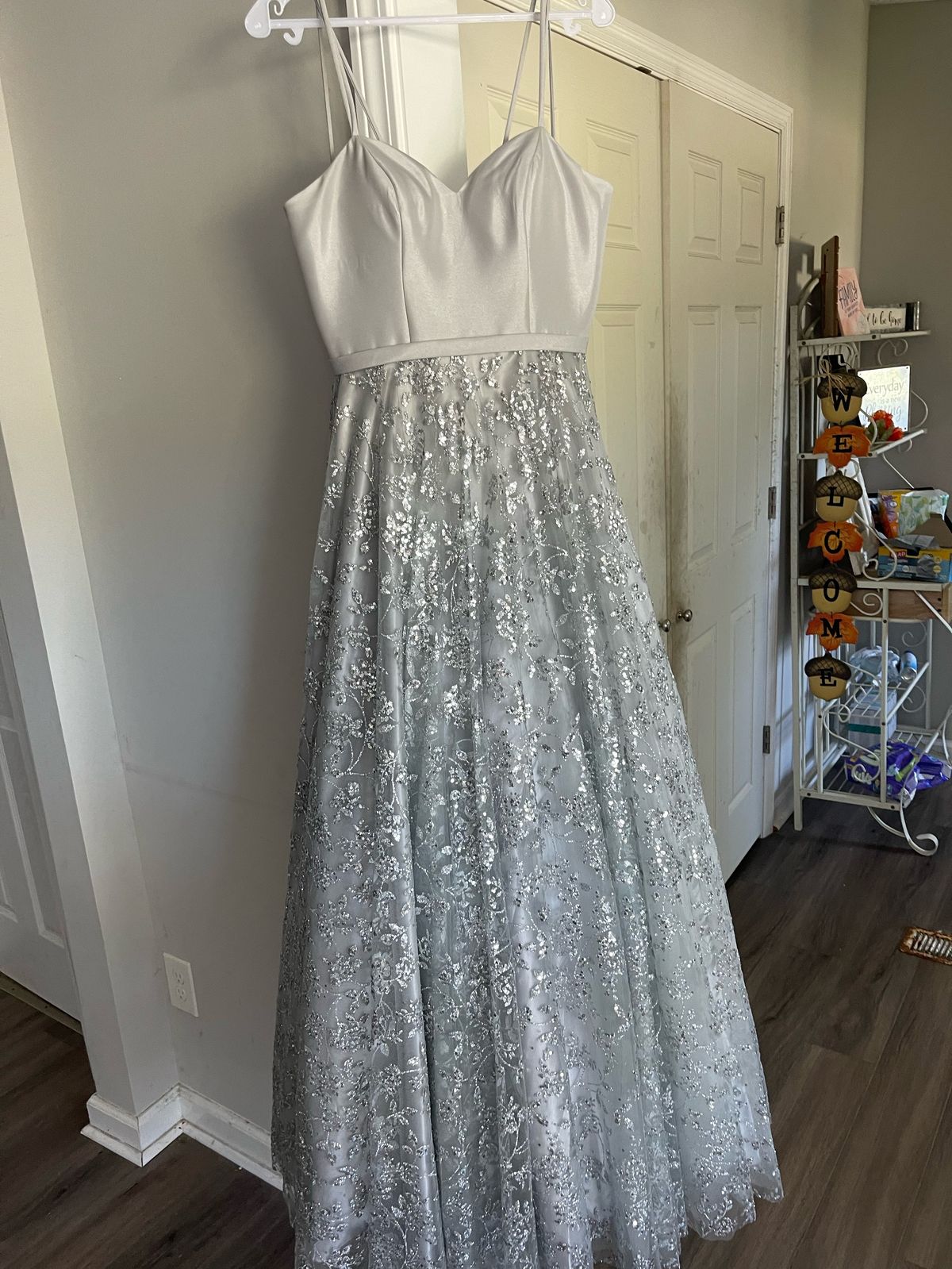 Size 8 Silver Ball Gown on Queenly