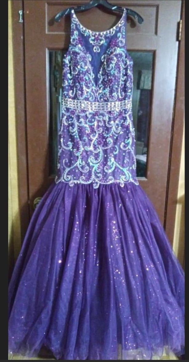 Size 14 Pageant Sequined Purple Mermaid Dress on Queenly