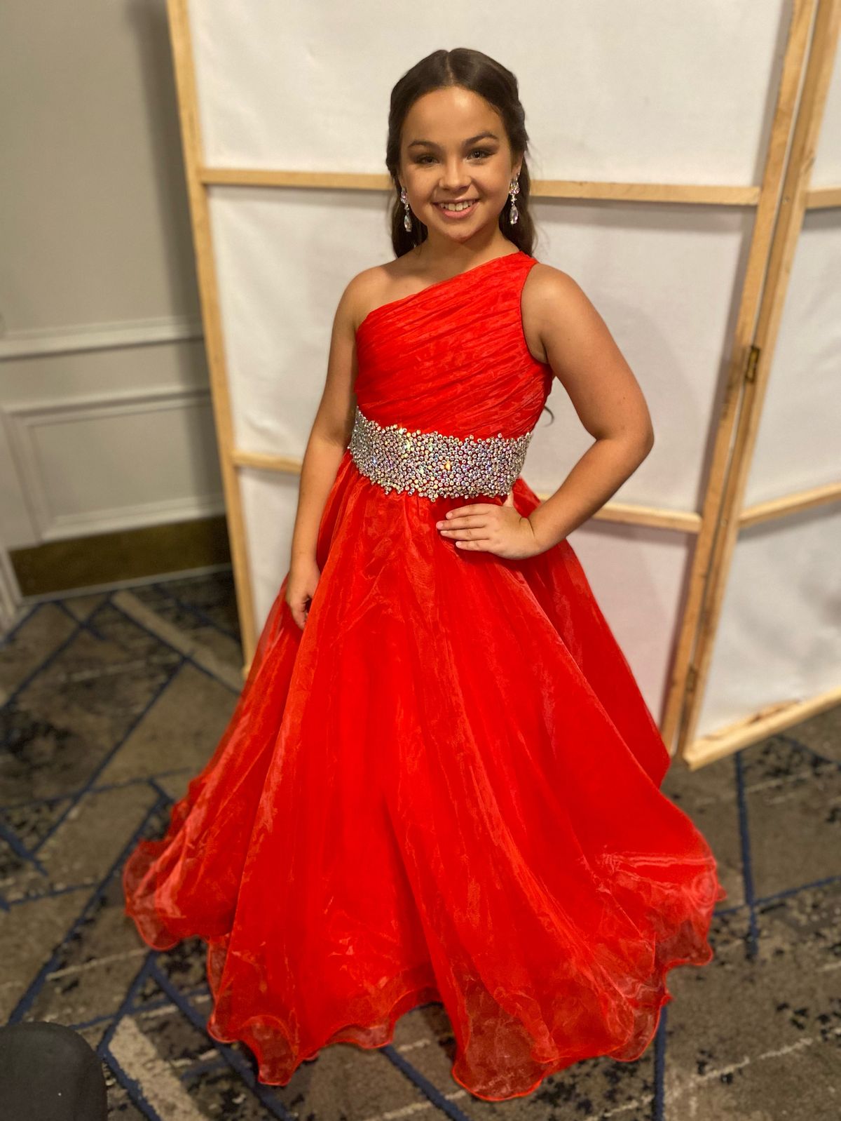 Girls Size 12 Pageant Red Ball Gown on Queenly