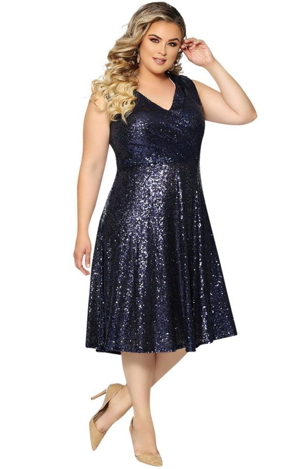 Style CE1901 Plus Size 18 Homecoming Sequined Blue Cocktail Dress on Queenly