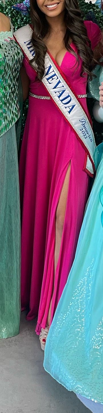Jovani Size 2 Prom Plunge Hot Pink Floor Length Maxi on Queenly