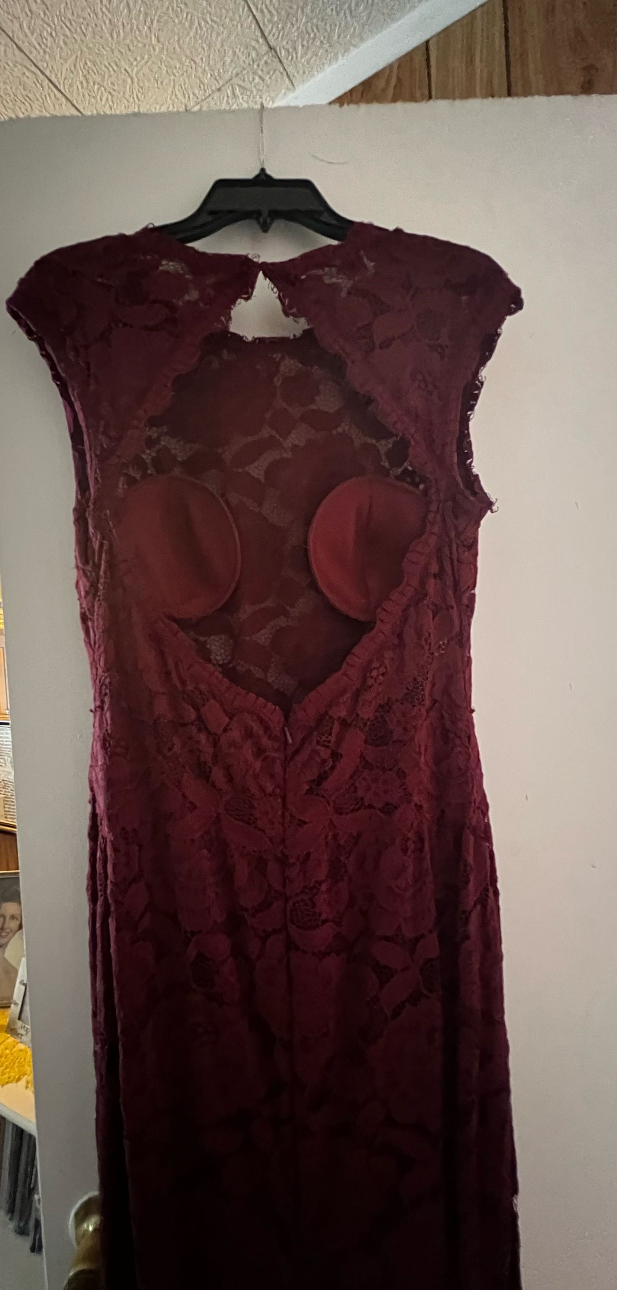 Betsy and Adam Size 14 Wedding Guest Lace Burgundy Red Mermaid Dress on Queenly