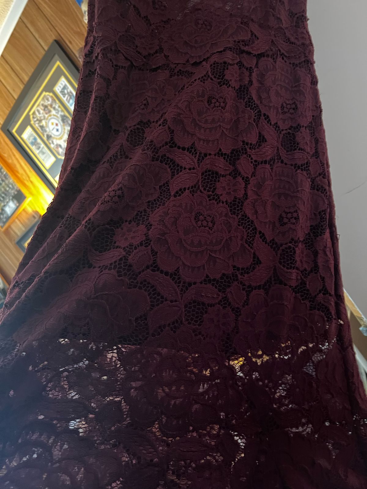 Betsy and Adam Size 14 Wedding Guest Lace Burgundy Red Mermaid Dress on Queenly
