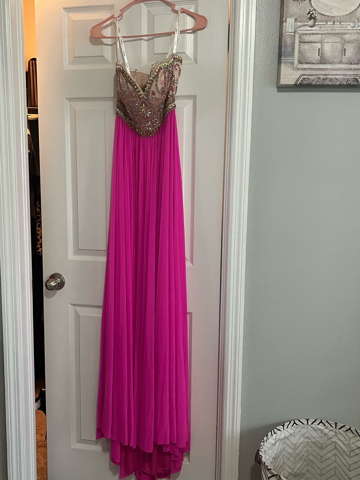 Size 0 Prom Strapless Sequined Hot Pink A-line Dress on Queenly