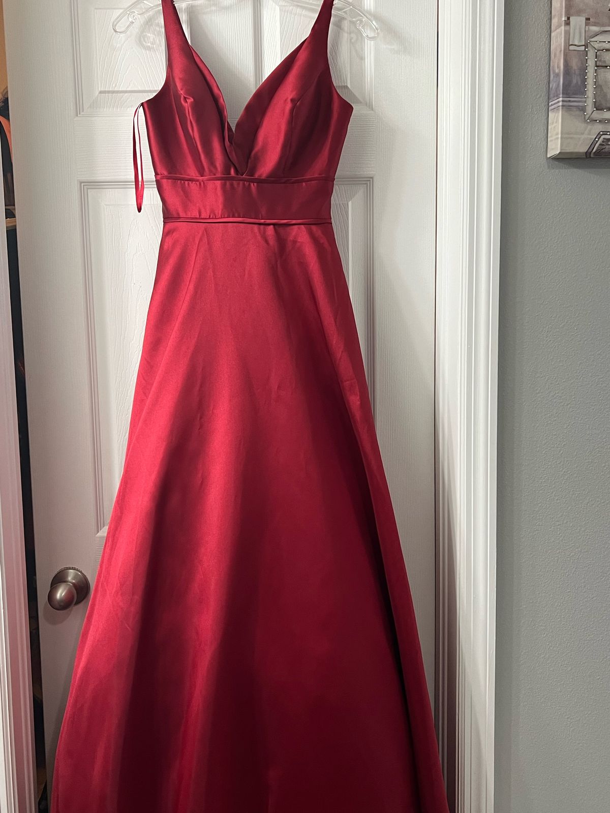 Size 0 Prom Satin Burgundy Red Ball Gown on Queenly