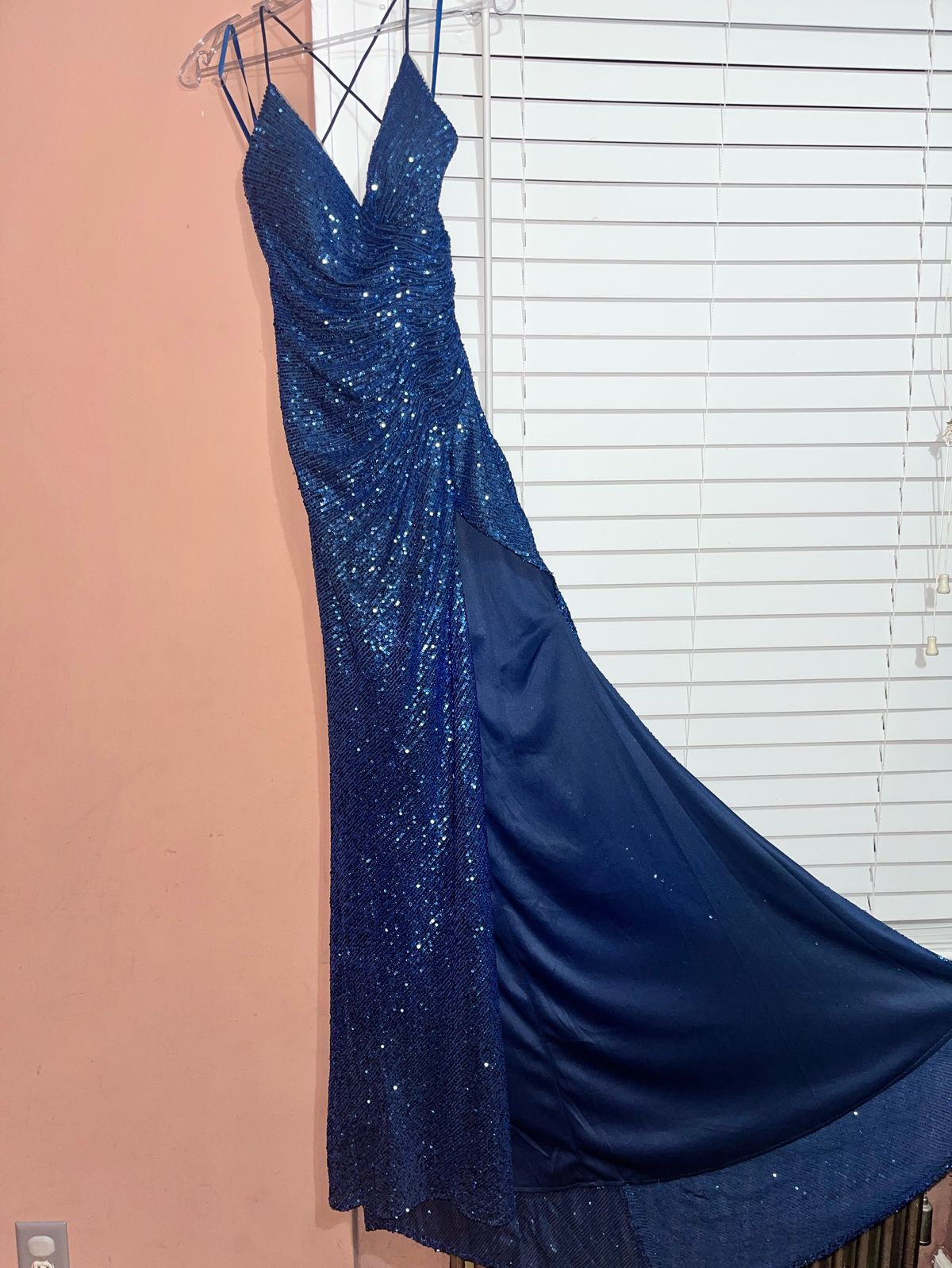 Size 2 Prom Sequined Royal Blue Side Slit Dress on Queenly