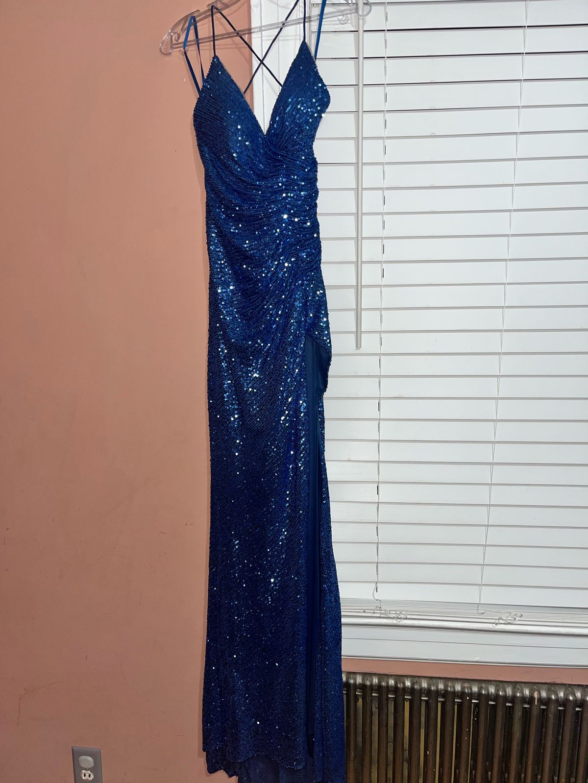 Size 2 Prom Sequined Royal Blue Side Slit Dress on Queenly