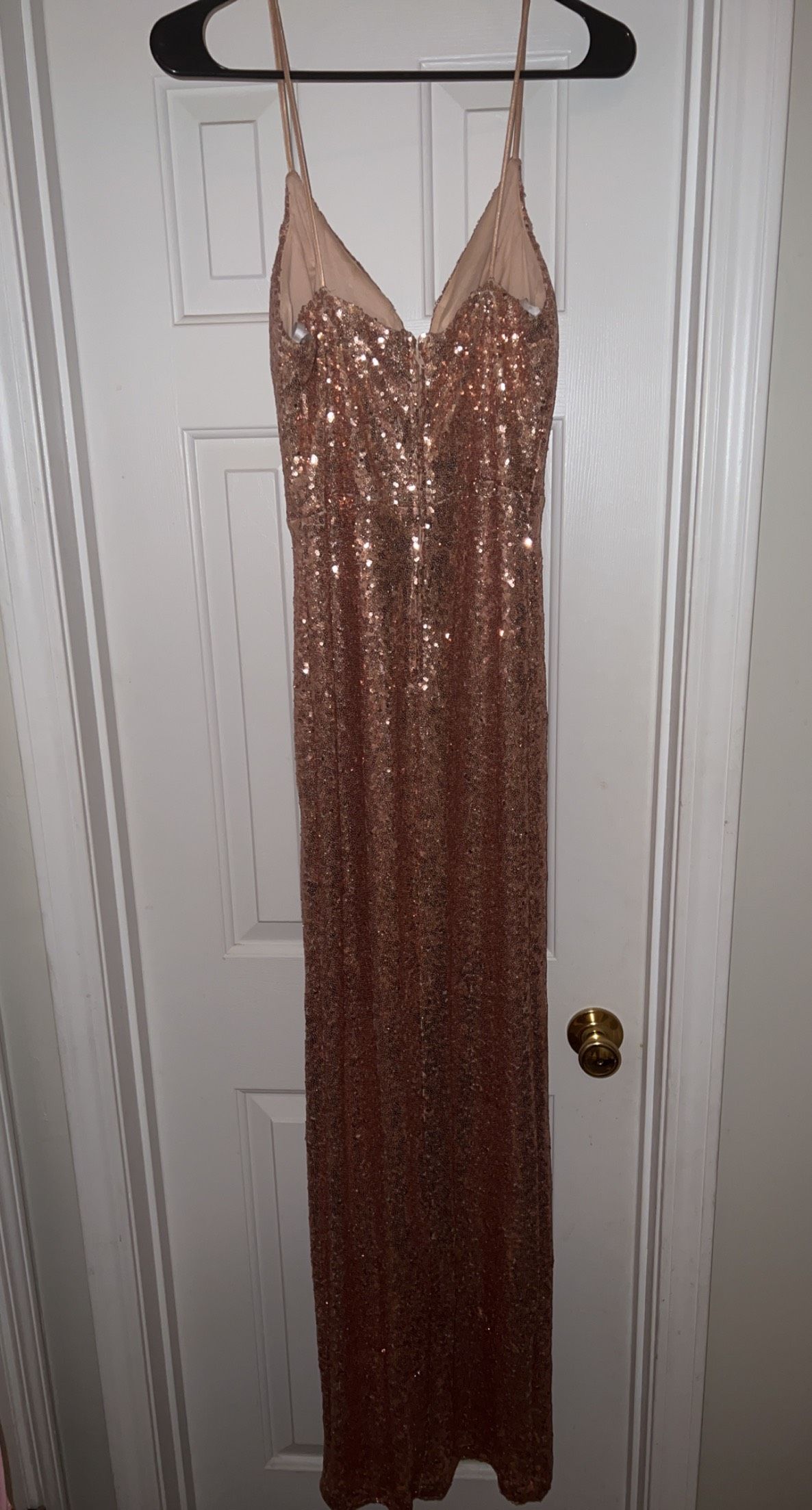 Size 10 Sequined Rose Gold Side Slit Dress on Queenly