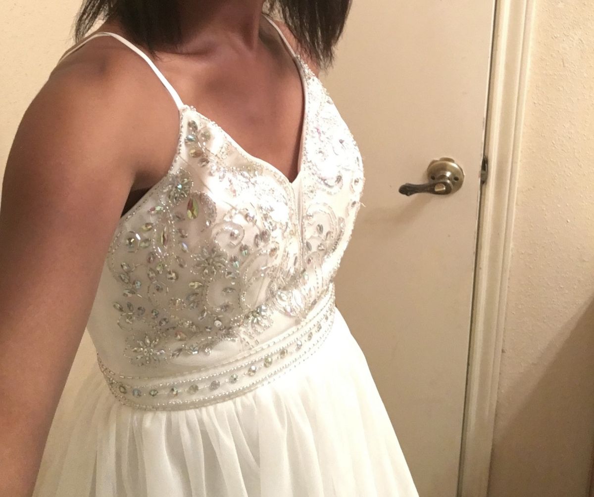 Size 4 Prom Sheer White A-line Dress on Queenly