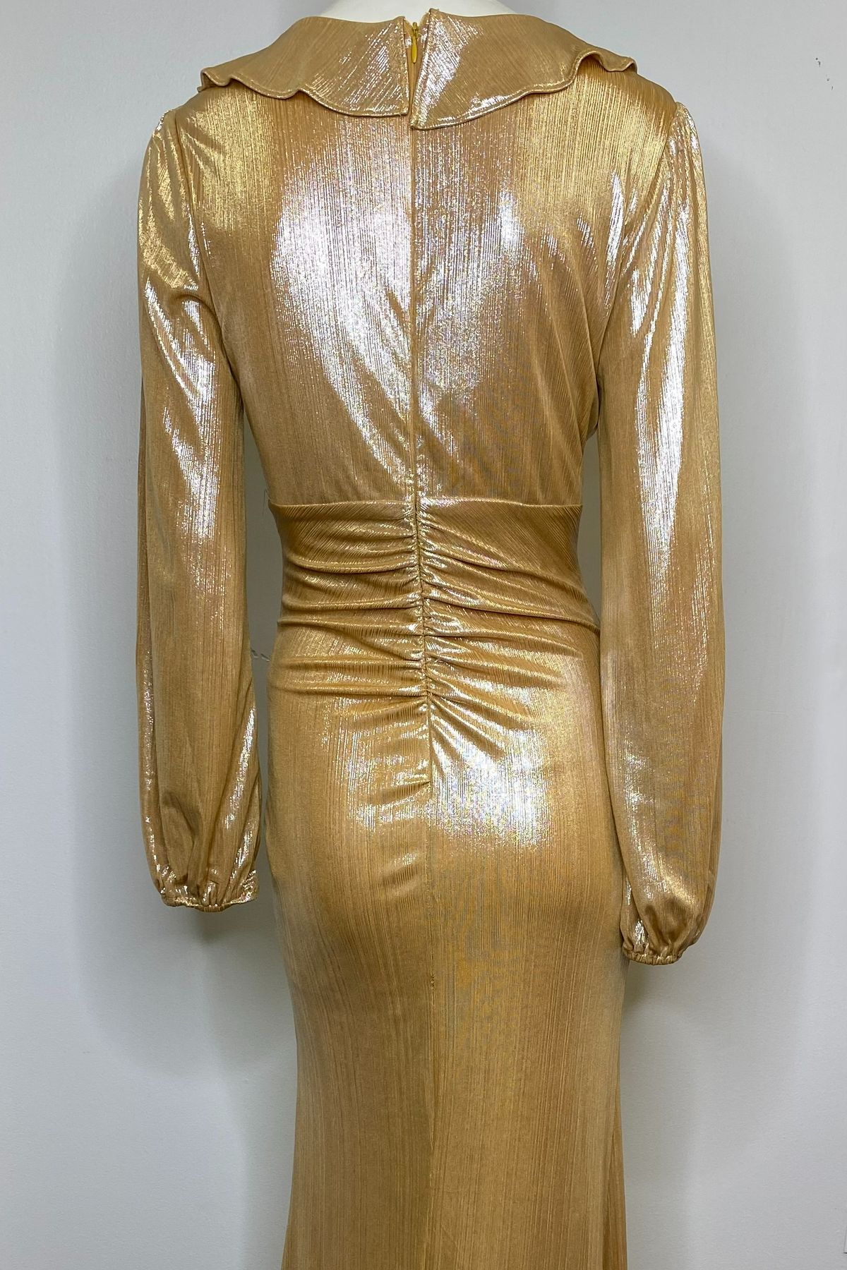 Style K7324 WOW Couture Size 2 Long Sleeve Gold Side Slit Dress on Queenly