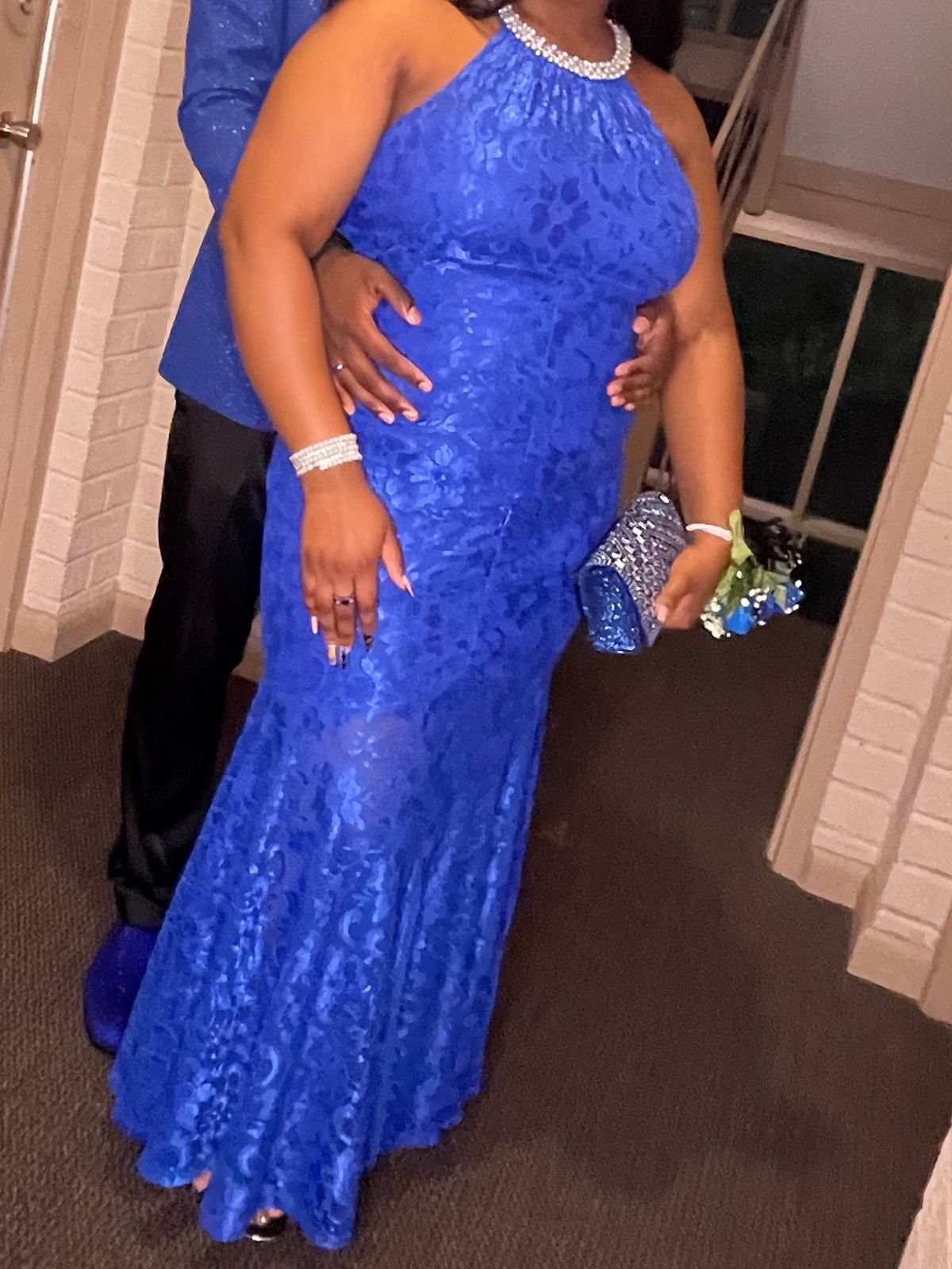 Plus Size 16 Prom High Neck Royal Blue Mermaid Dress on Queenly