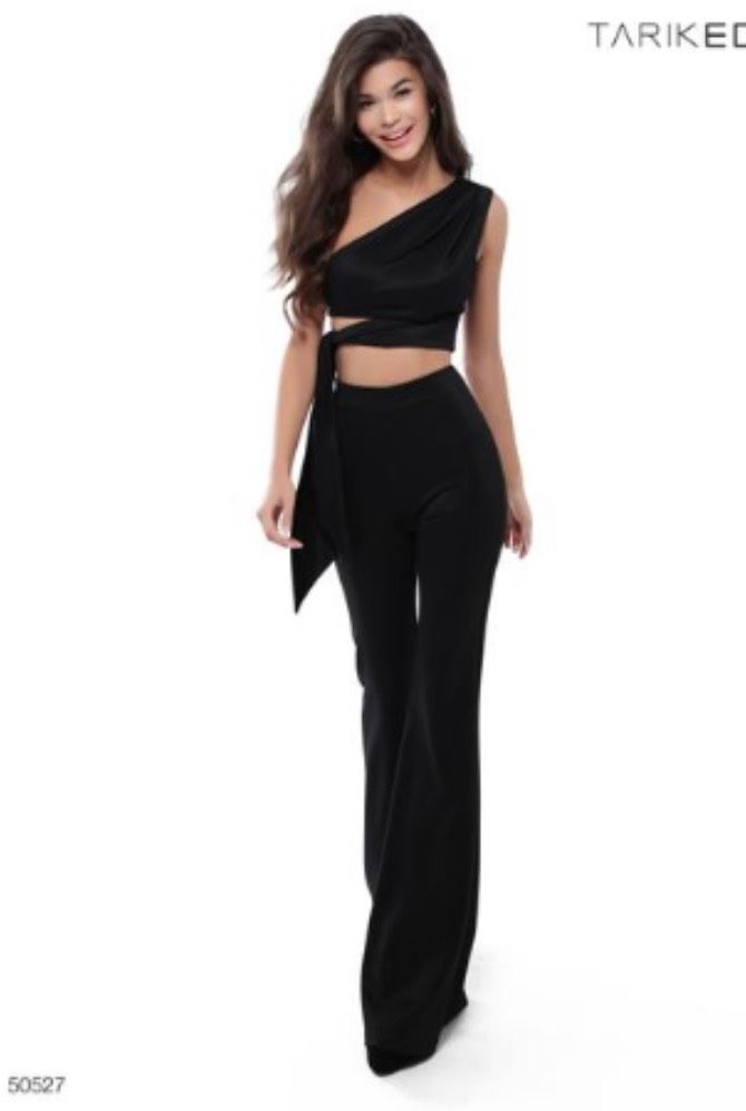 Tarik Ediz Size 6 Prom One Shoulder Black Formal Jumpsuit on Queenly