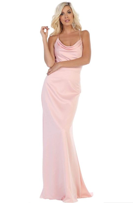Style MQ1594 MAY QUEEN Size 2 Halter Satin Pink A-line Dress on Queenly
