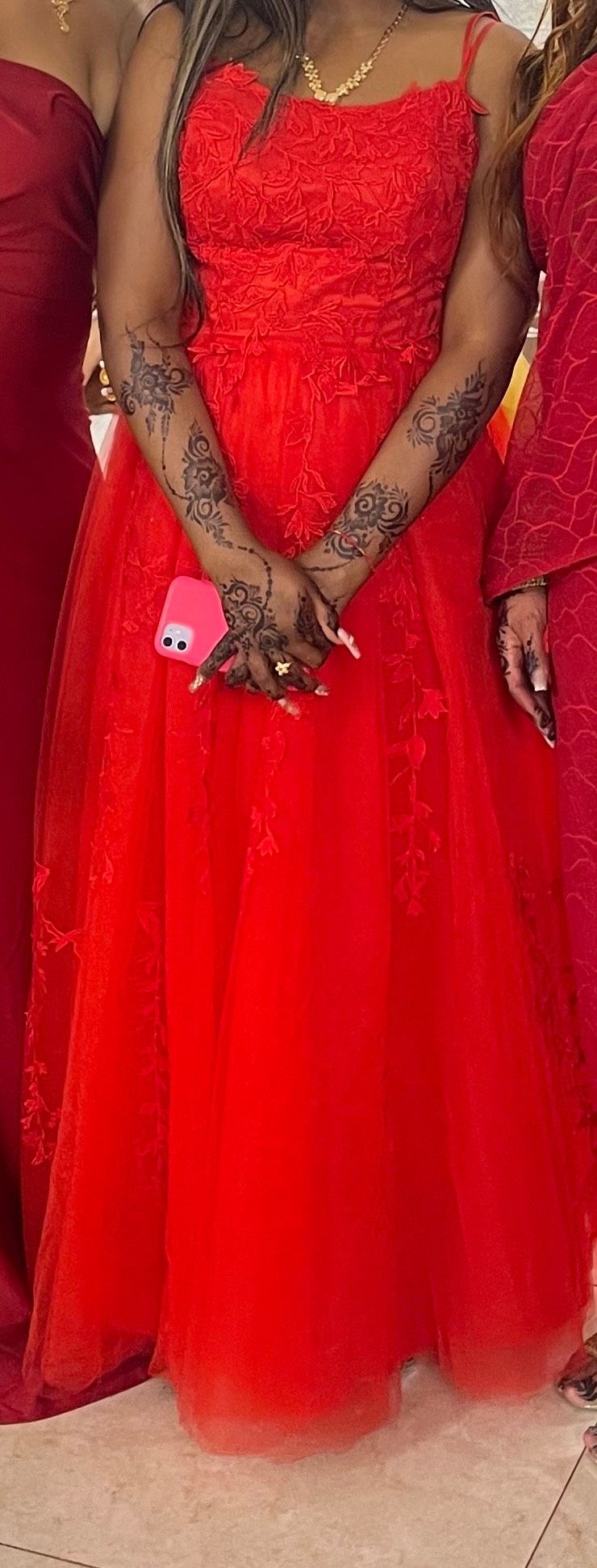 Size 8 Lace Red Ball Gown on Queenly