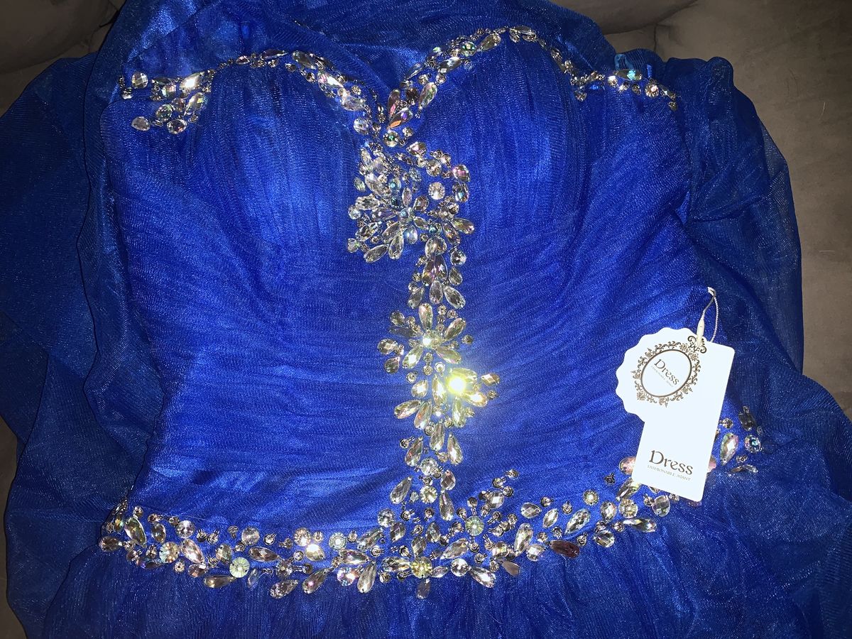 Size 12 Prom One Shoulder Royal Blue Ball Gown on Queenly