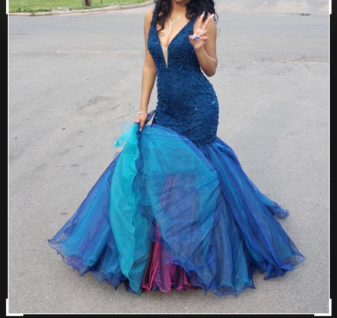 Size 4 Prom Sequined Royal Blue Mermaid Dress on Queenly