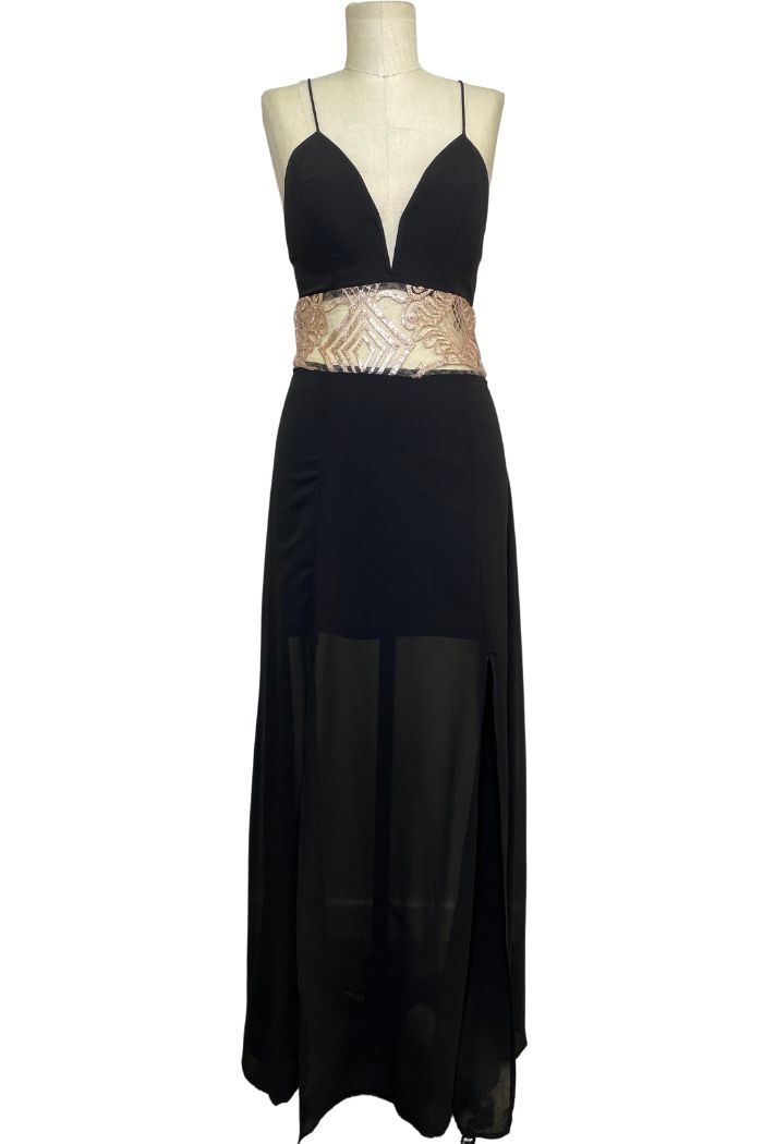 Style M17277B11 Soieblu Size 10 Black Side Slit Dress on Queenly